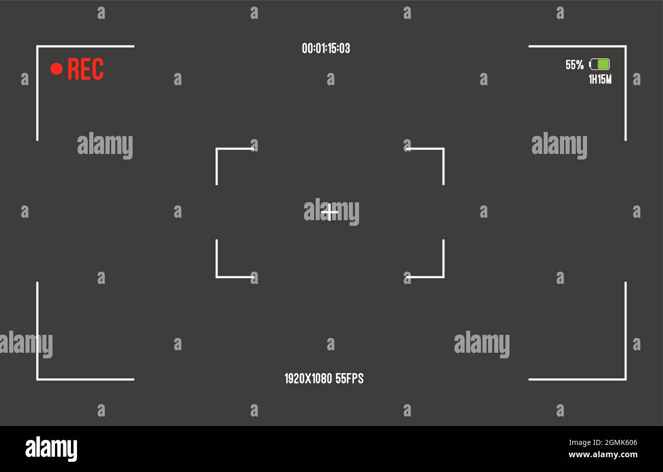 Camera view viewing images on black background. Visual screen focusing