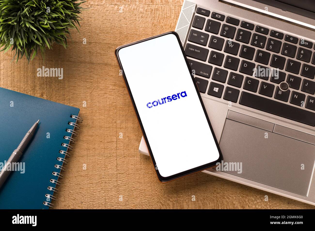 West Bangal, India - August 21, 2021 : Coursera logo on phone screen stock image. Stock Photo