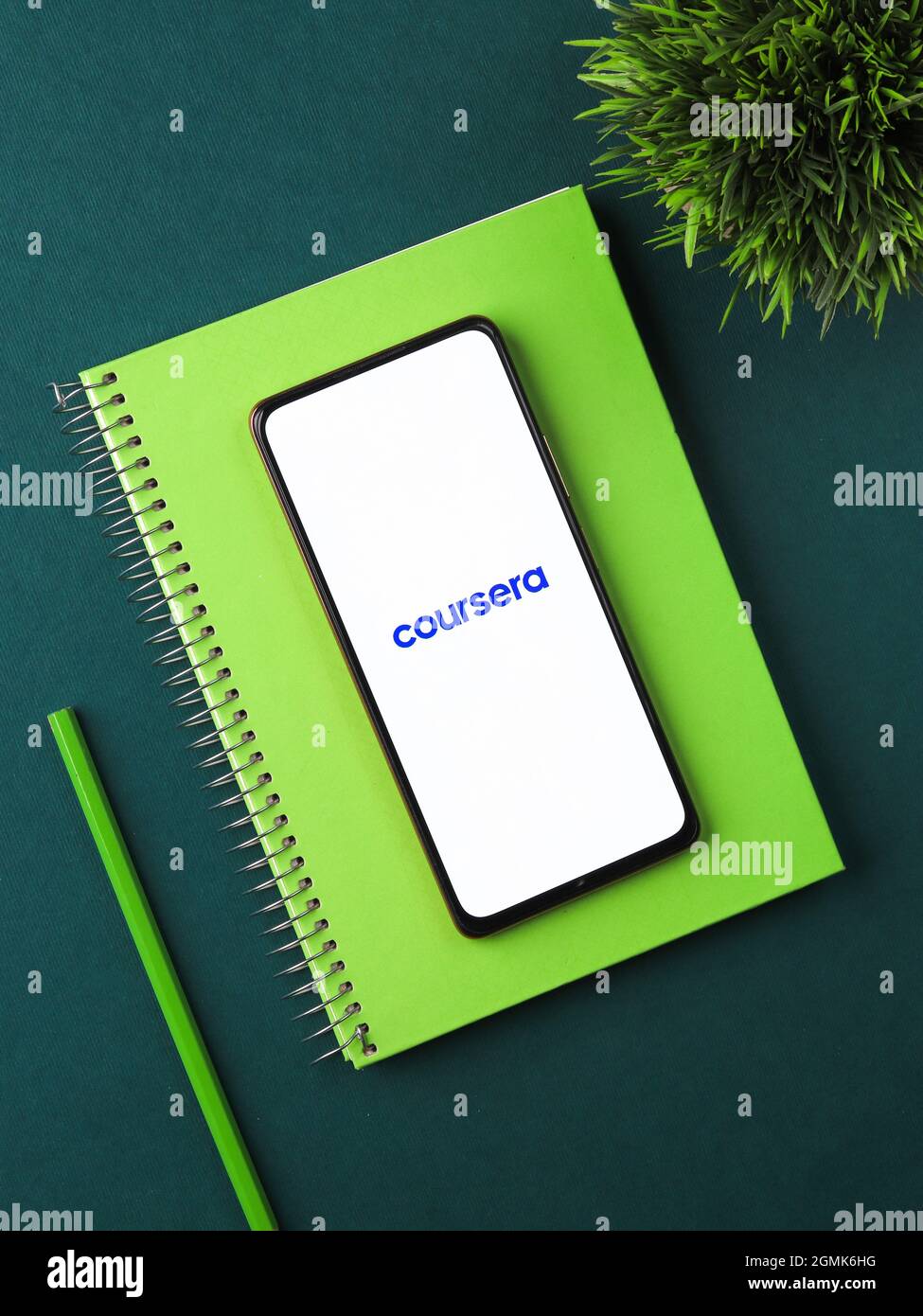 West Bangal, India - August 21, 2021 : Coursera logo on phone screen stock image. Stock Photo