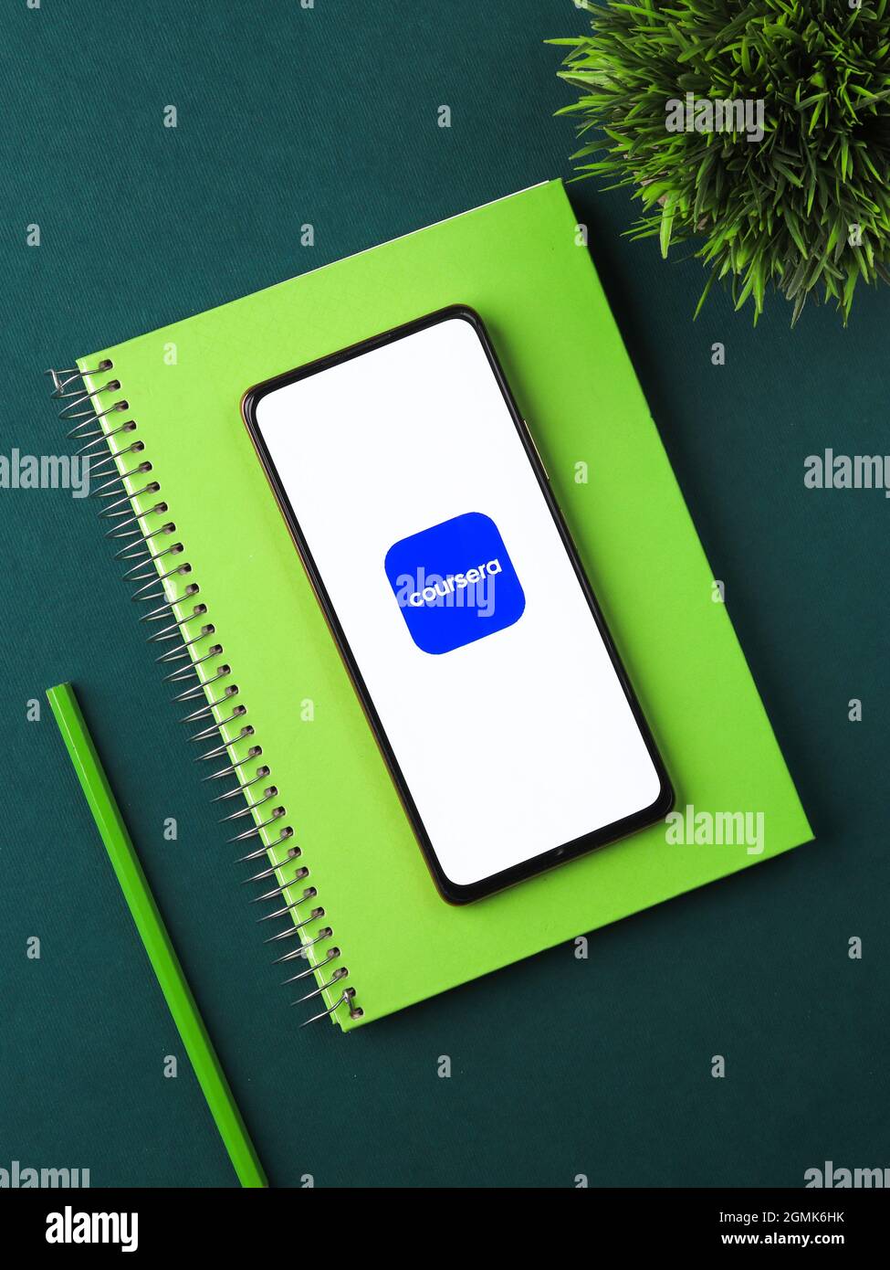 West Bangal, India - August 21, 2021 : Coursera logo on phone screen stock image. Stock Photo