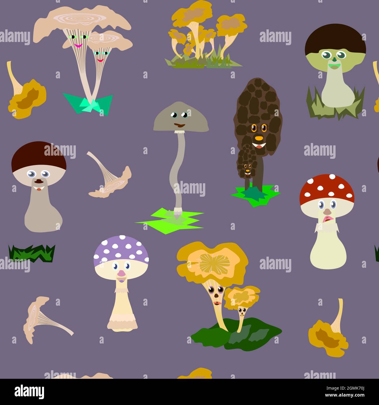 pattern funny fairy mushrooms for children Stock Vector