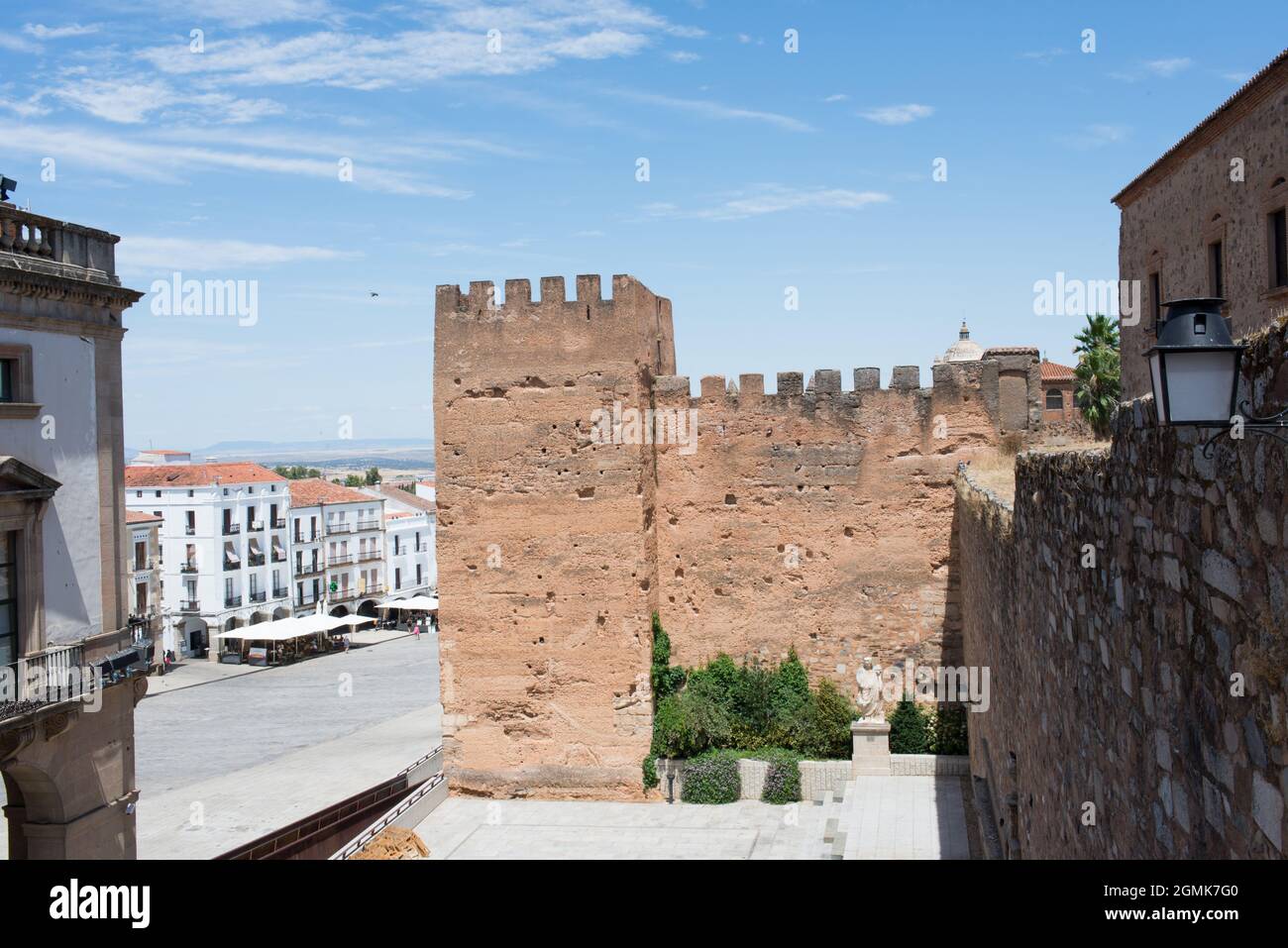 The Plaza Mayor surrounded by buildings under the sunlight in Caceres