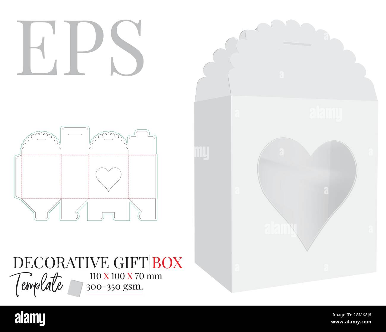 Box with window in shape of a heart Template. Vector with die cut ...