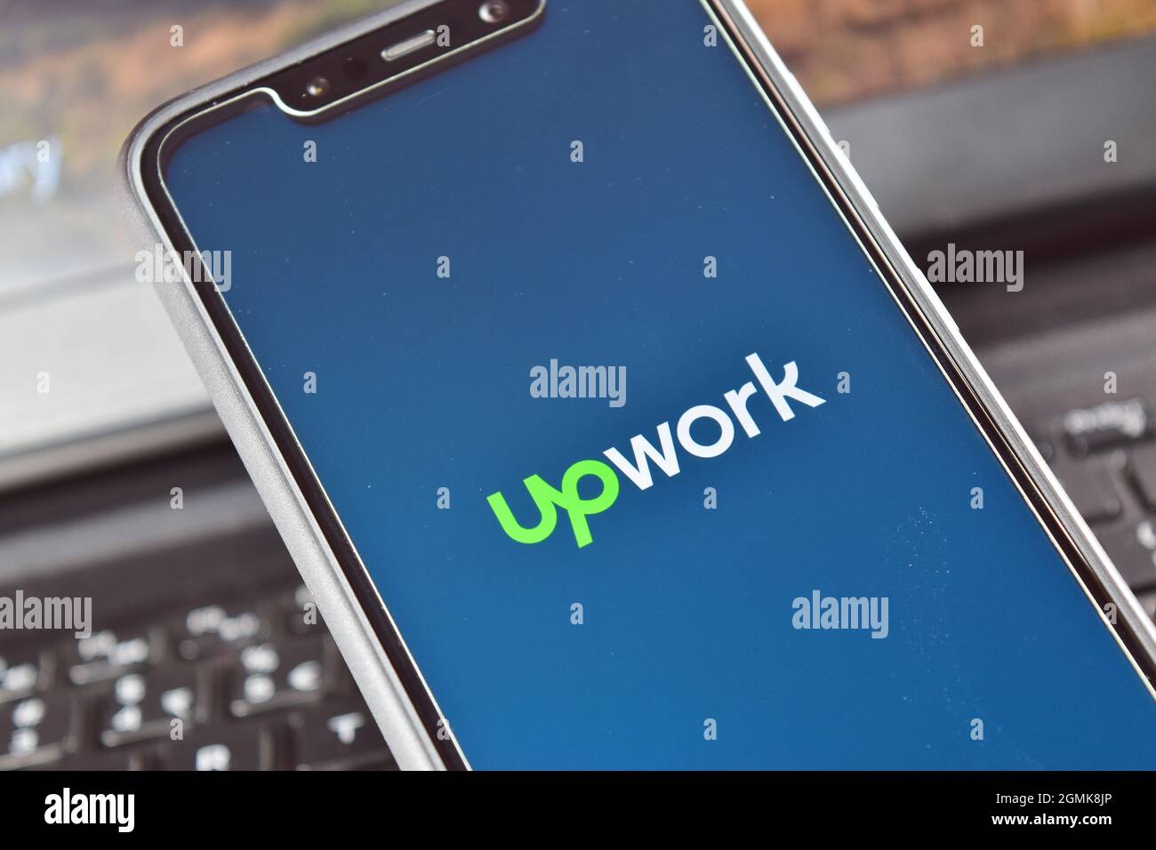 New Delhi, INDIA - 04 February 2020 : Upwork Logo on Smartphone, freelance portal Stock Photo