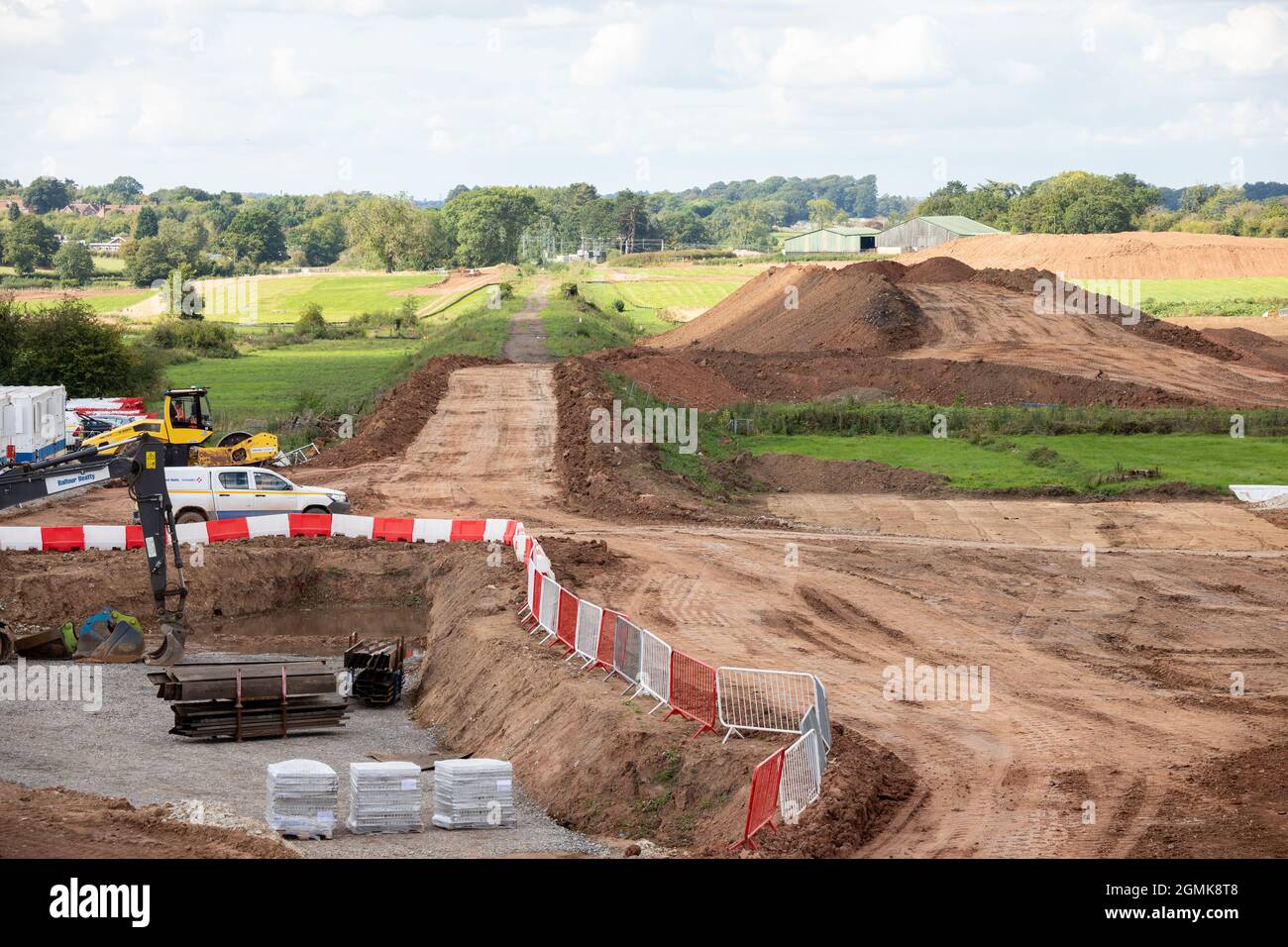 Construction work starting on the section of High Speed Rail (HS2) in Berkswell, Warwickshire. The site is part of the half mile tunnel that will run from Burton Green near Kenilworth. Stock Photo