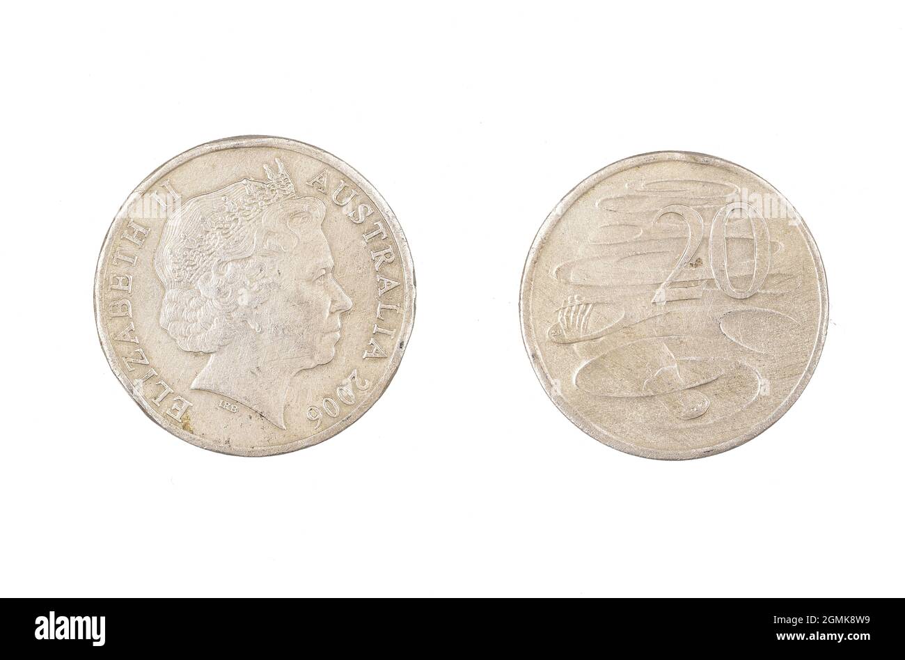 Australian 20 Cents Coin Isolated on White Background with Clipping