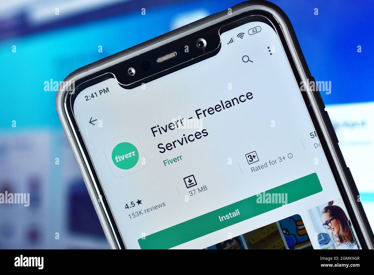 Fiverr Application on Smartphone, Online Platform for Freelance Work Stock Photo