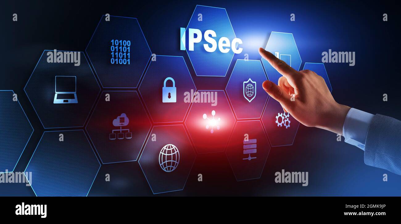 IP Security. Data Protection Protocols. IPSec. Internet and Protection Network concept. Stock Photo