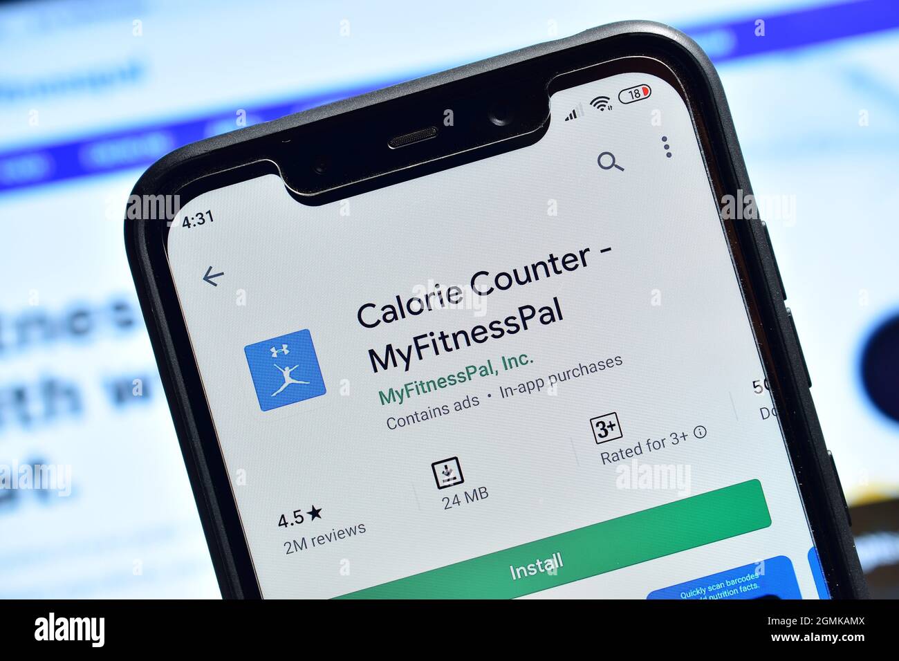 New Delhi, India - February 07, 2020: Calorie Counter My Fitness Pal Application Stock Photo
