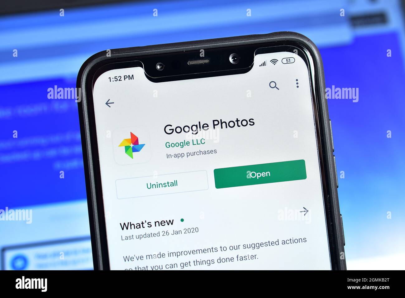 New Delhi, India - February 08, 2020: Google Photos App on Smartphone, Cloud Storage for Photos Stock Photo