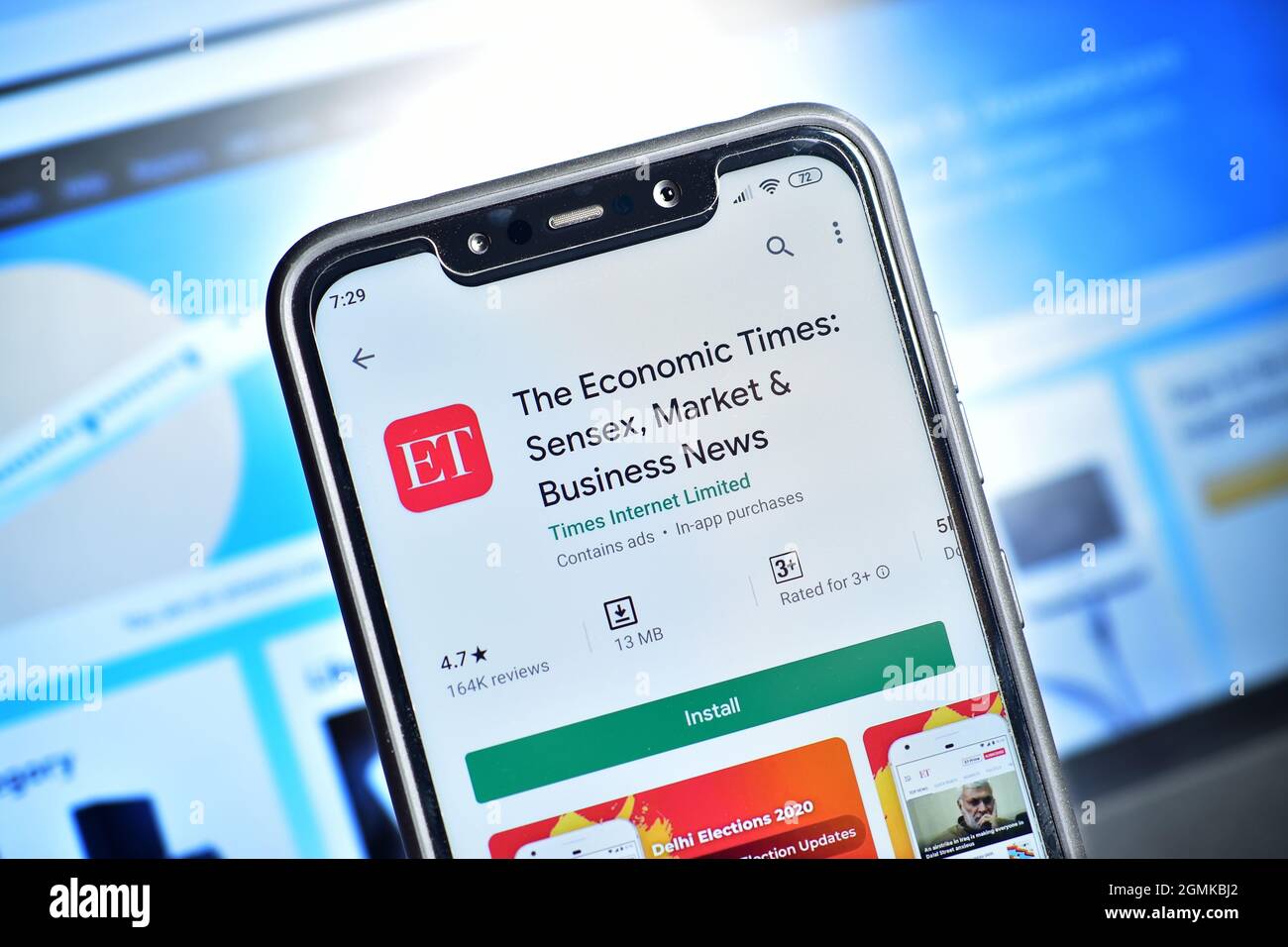 New Delhi, India - February 10, 2020: the economic times app on smartphone, Indian new application Stock Photo