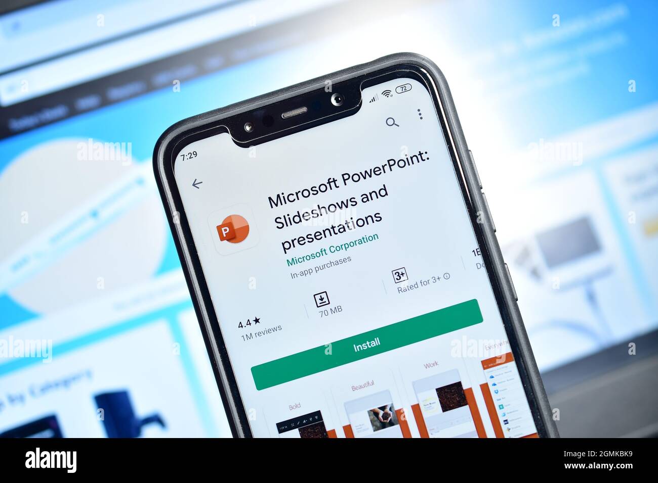 New Delhi, India - February 10, 2020: Microsoft Power Point and Presentation Application on Smartphone, PPT app Stock Photo