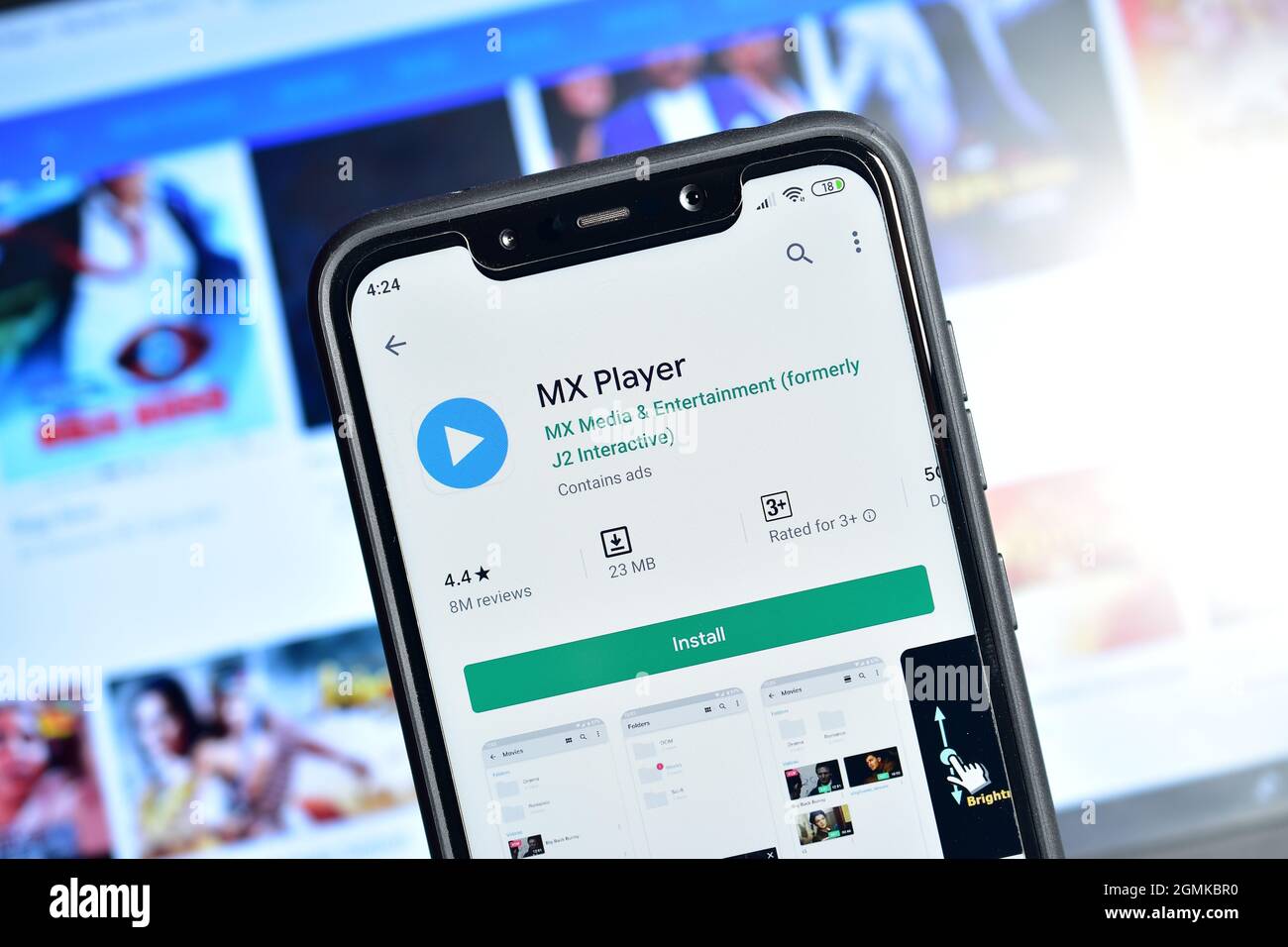 New Delhi, India - February 10, 2020: Indian video streaming app mx player, mx player app on smartphone Stock Photo