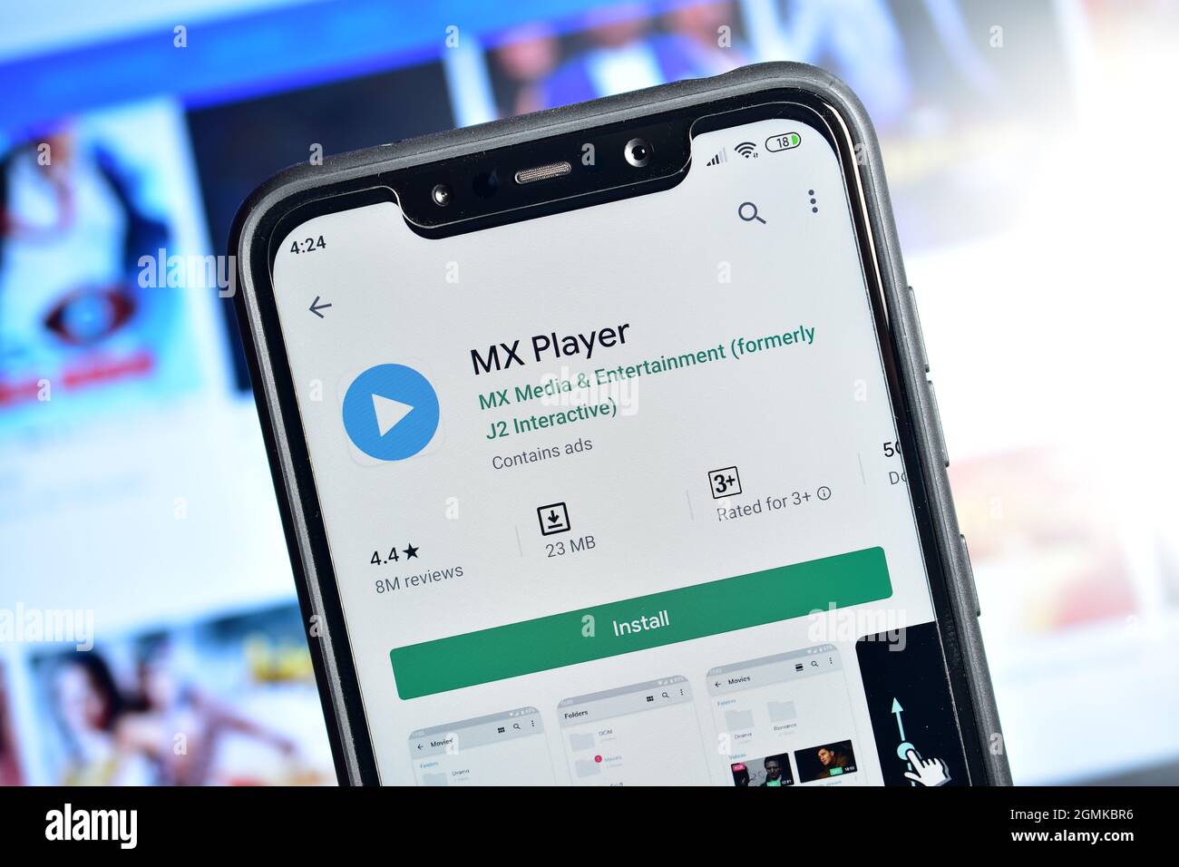 New Delhi, India - February 10, 2020: MX Player application on Smartphone, Indian video streaming app Stock Photo