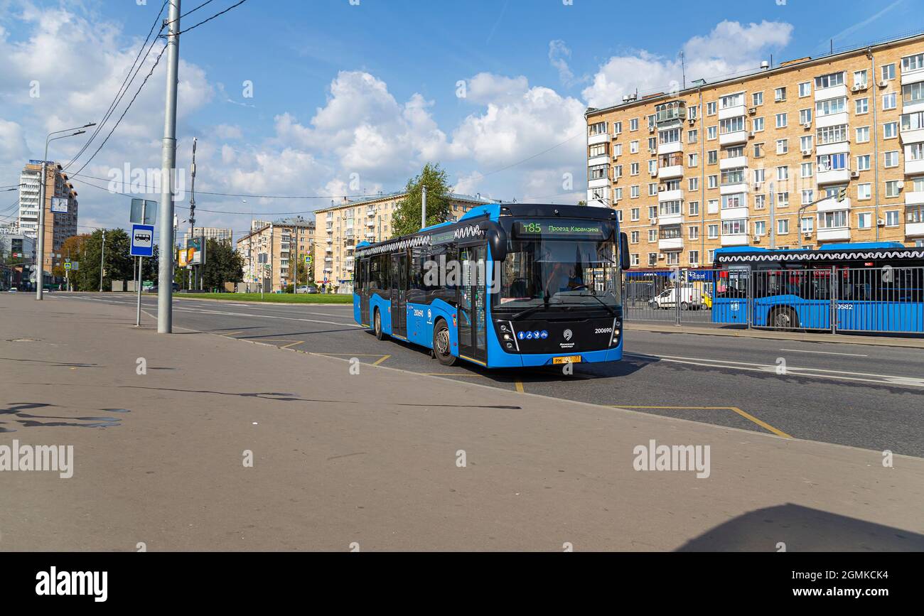 Bus In Russia The passenger bus goes along the route. Moscow, Russia Stock Photo - Alamy