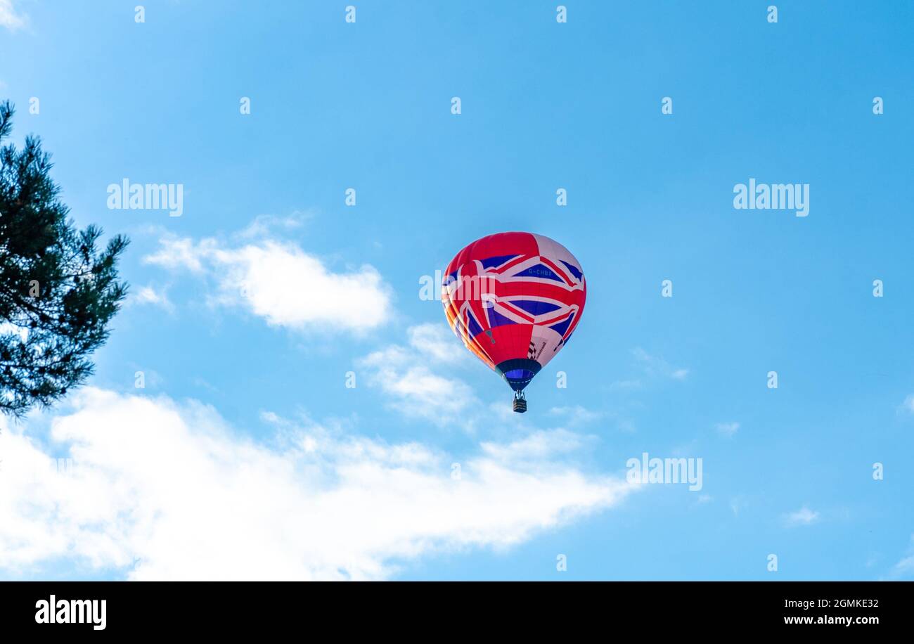A hot air balloon with a union jack design in the sky Stock Photo Alamy