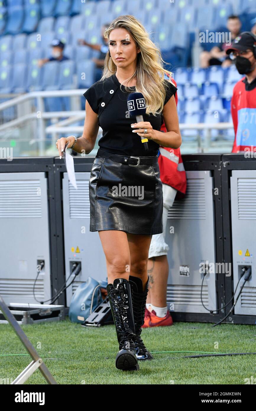 Giorgia Rossi journalist from Dazn in action during the Italian Football  Championship League A 2021/2022 match between SS Lazio vs Cagliari at the  Olimpic Stadium in Rome on September , 2021 Stock Photo - Alamy