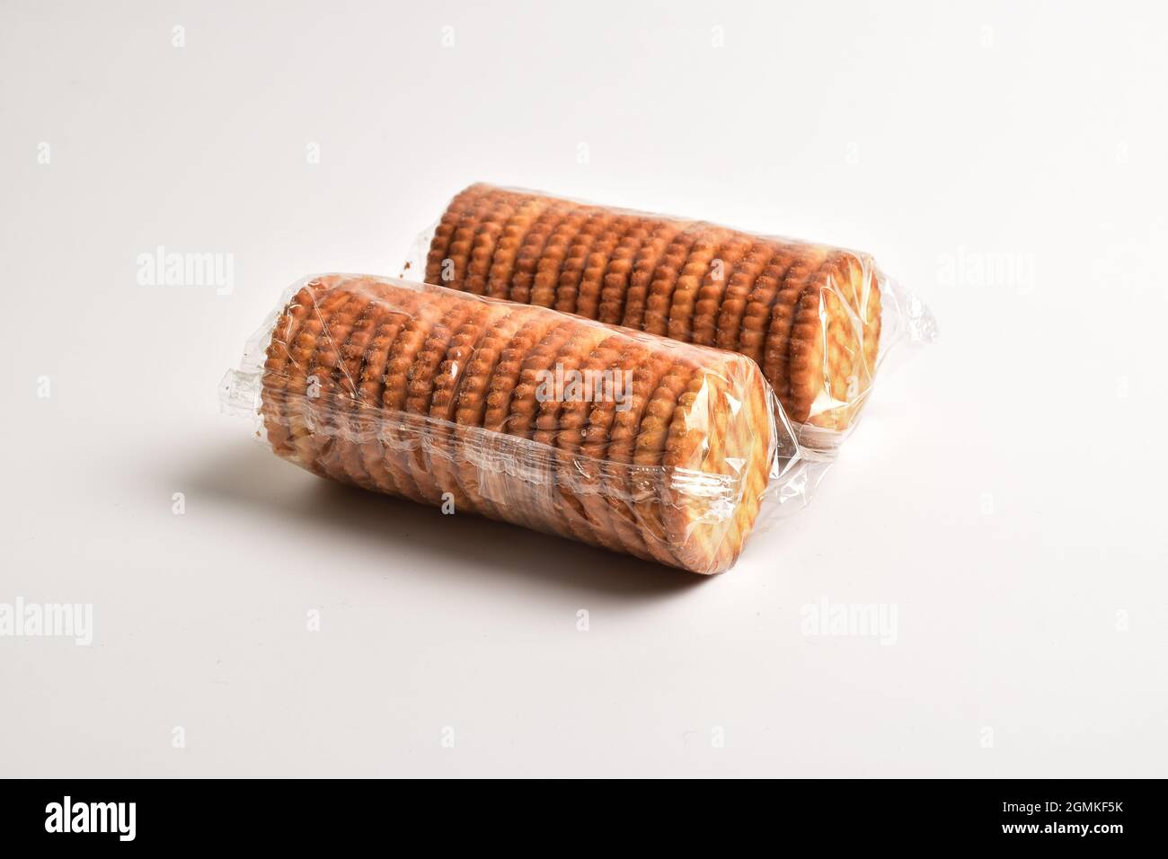 Crackers biscuit packed on white background Stock Photo