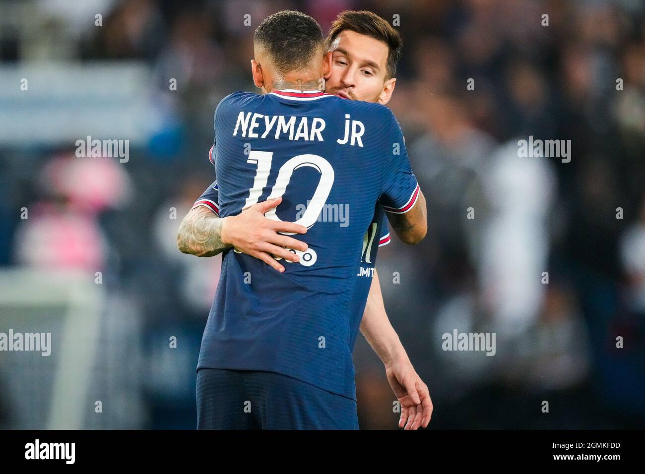 Paris Saint-Germain's Neymar wears Liverpool goalkeeper Alisson Becker's  top after the match Stock Photo - Alamy