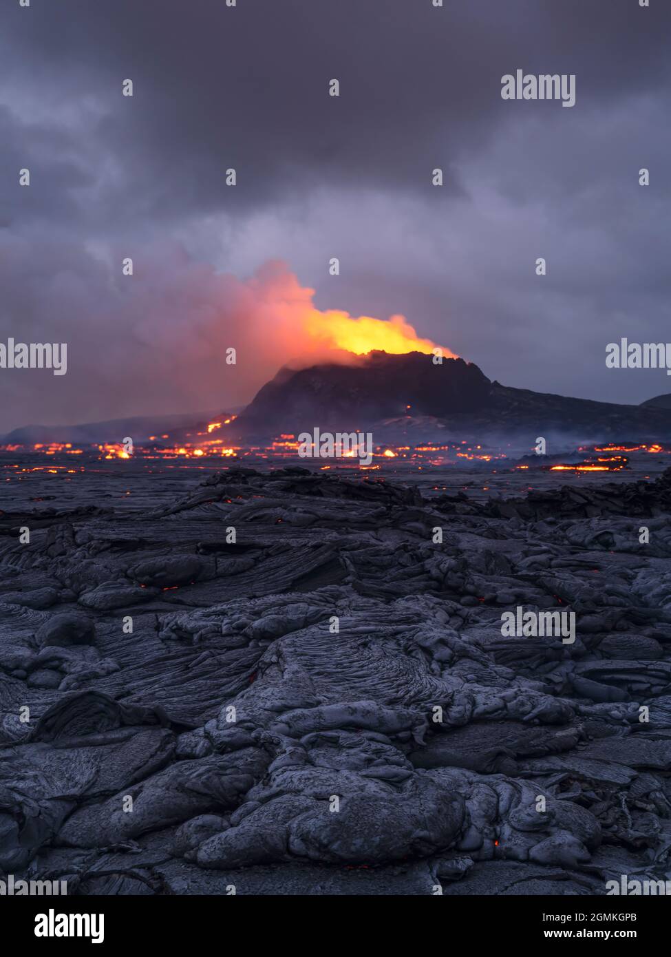 Fagradalsfjall Volcano Eruption in Geldingadalur Iceland, Volcanic eruption started in August 2022 Stock Photo