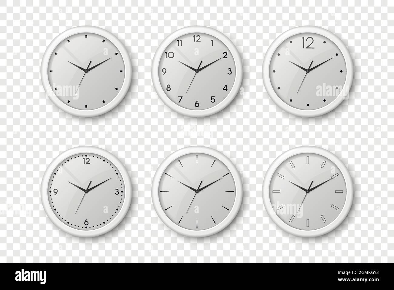Vector 3d Realistic White Wall Office Clock Icon Set Isolated. White ...
