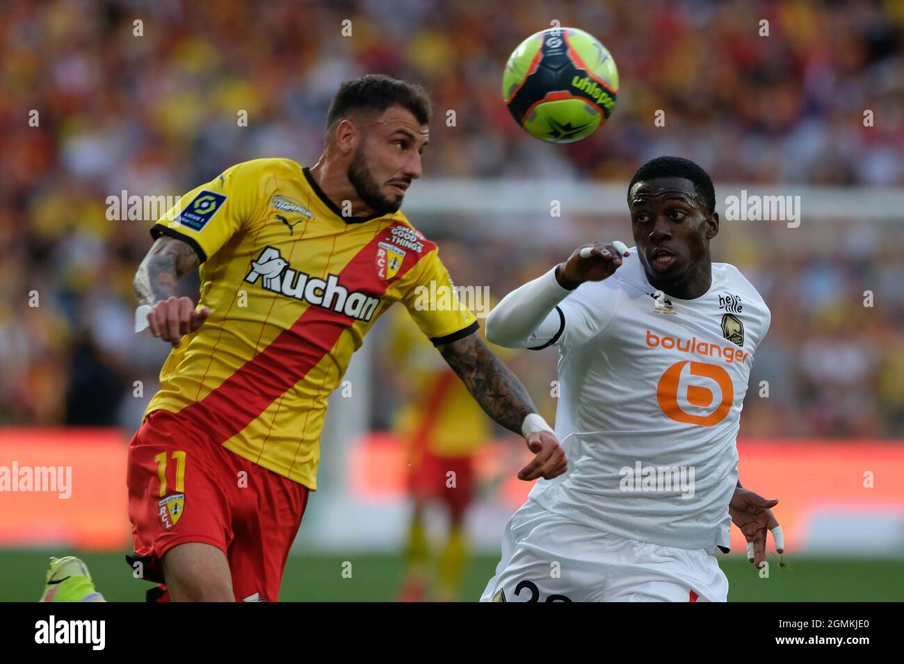 Lens, France. 19th Sep, 2021. Lens defender JONATHAN CLAUSS in action during the French championship soccer Ligue 1 Uber Eats RC Lens against Lille OSC at Felix Bollaert Delelis stadium. Lens won 1:0. (Credit Image: © Pierre Stevenin/ZUMA Press Wire) Stock Photo