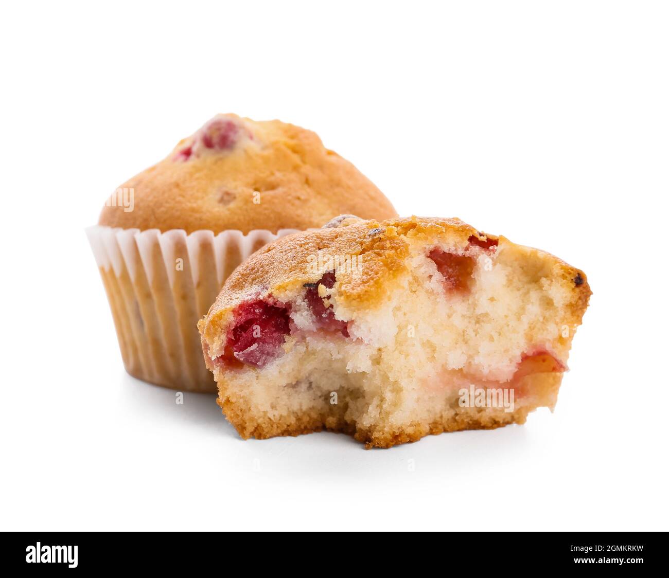 Tasty cranberry muffins on white background Stock Photo