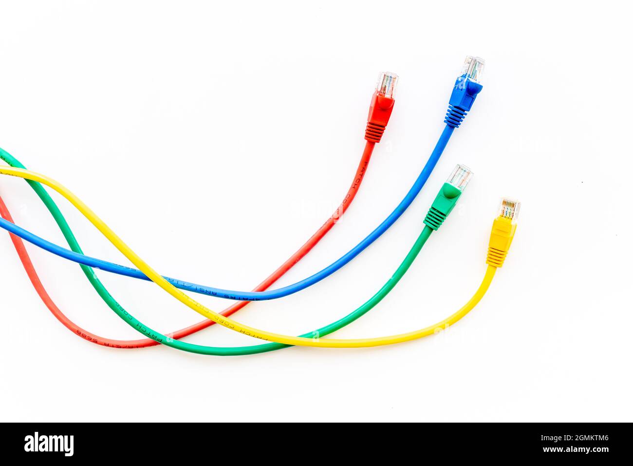 Multicolored computer cables and internet wires Stock Photo