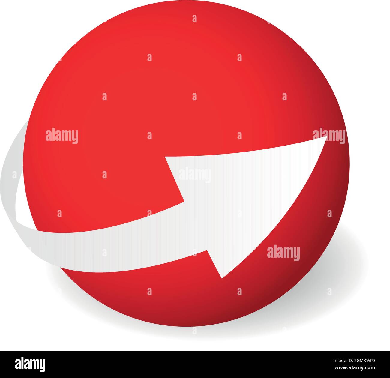 Loop circle arrow icon around sphere. Abstract symbol. Simple 3D vector sign with dropped shadow. Stock Vector