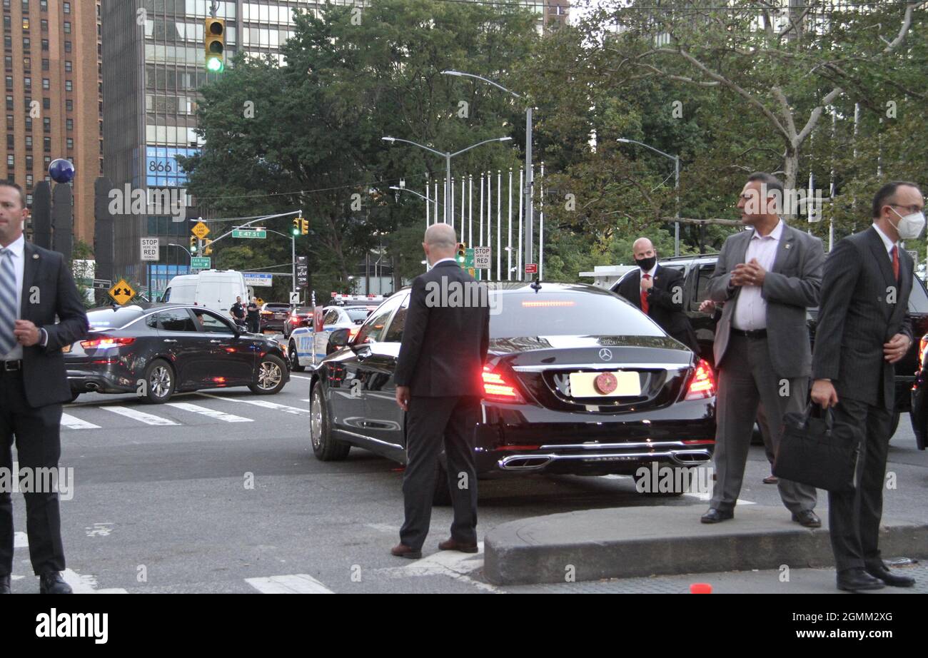 New York, USA. 19th Sep, 2021. (NEW) The President of Turkey leaving