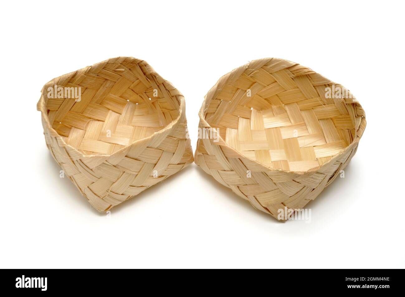 Traditional containers made of bamboo white background studio shoot ...