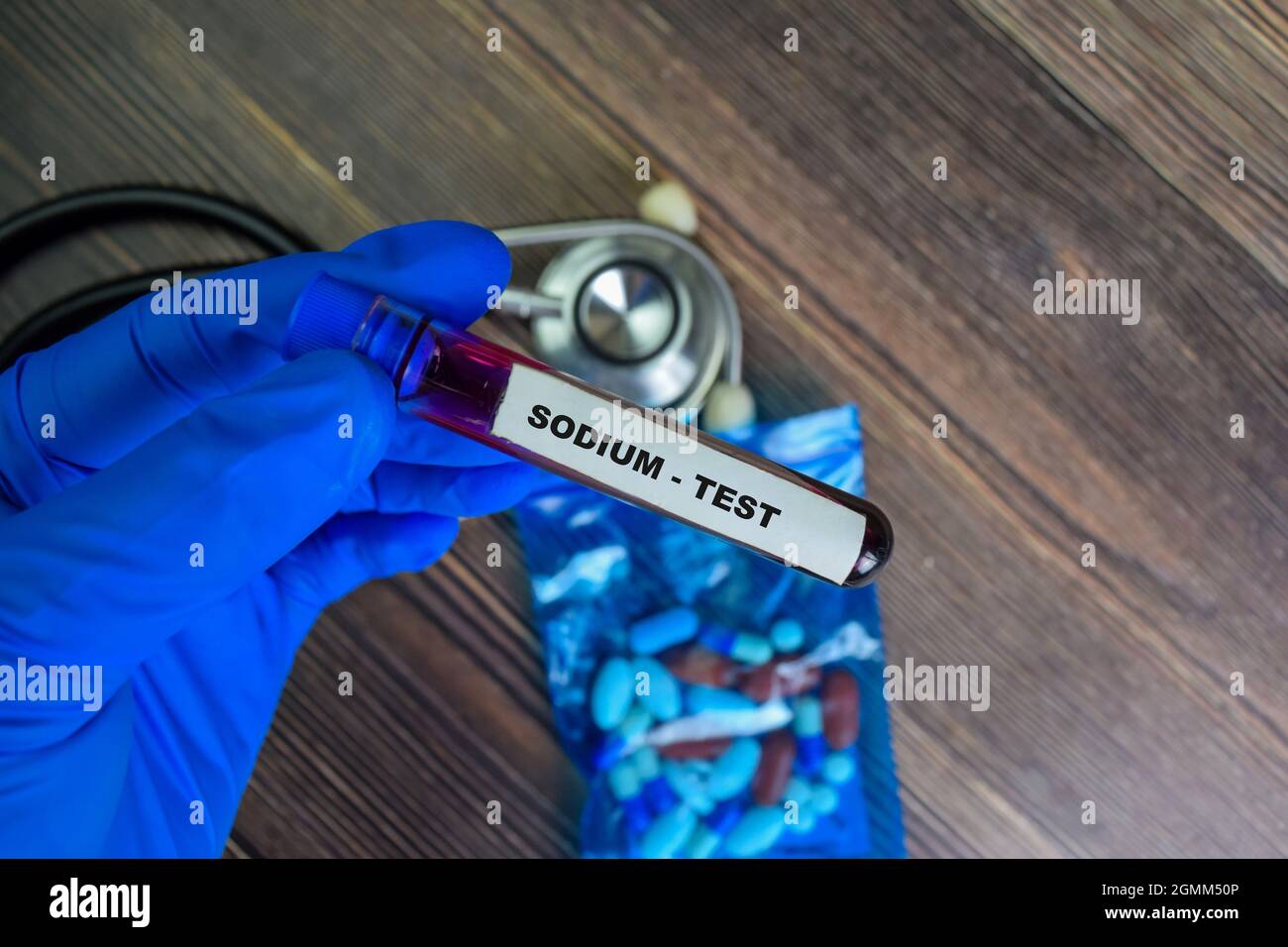 Sodium Test with blood sample. Top view isolated on office desk