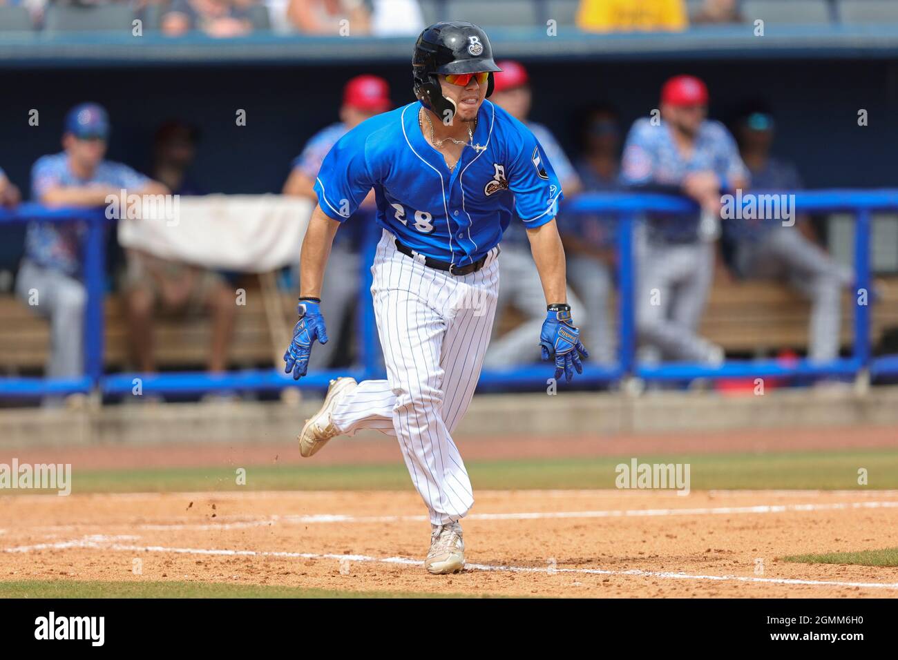 Sep 19, 2021 Biloxi Shuckers outfielder Jesus Lujano (28) runs down