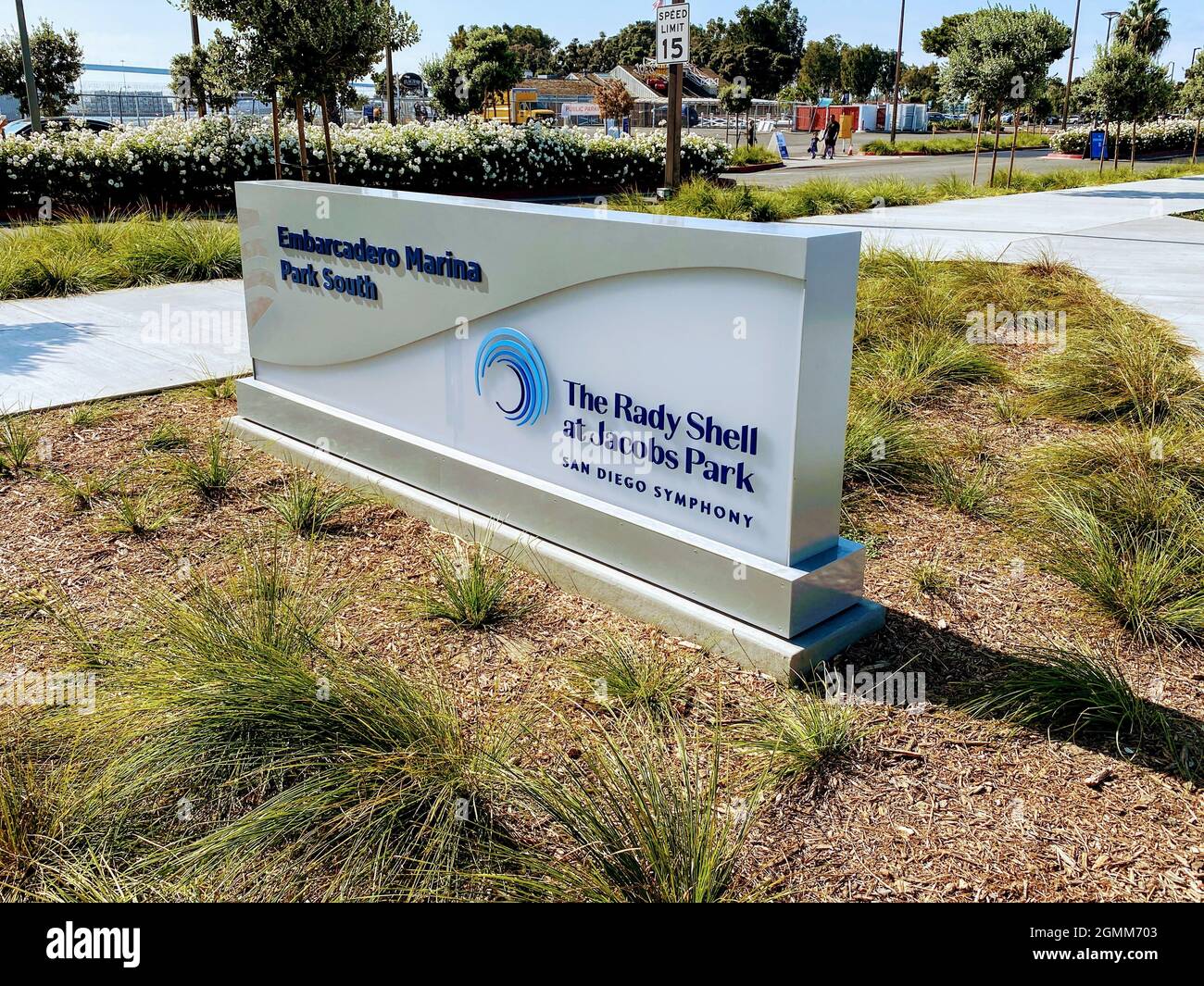 SAN DIEGO, CA 9-19-2021: Entrance sign to the Rady Shell concert venue at  Jacobs Park in the Embarcadero Marina Stock Photo - Alamy