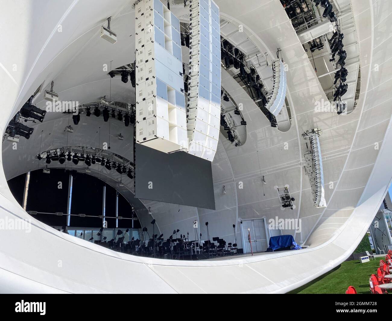 SAN DIEGO, CA  9-19-2021: Close up of the stage at Rady Shell concert venue at Jacobs Park in the Embarcadero Marina Stock Photo