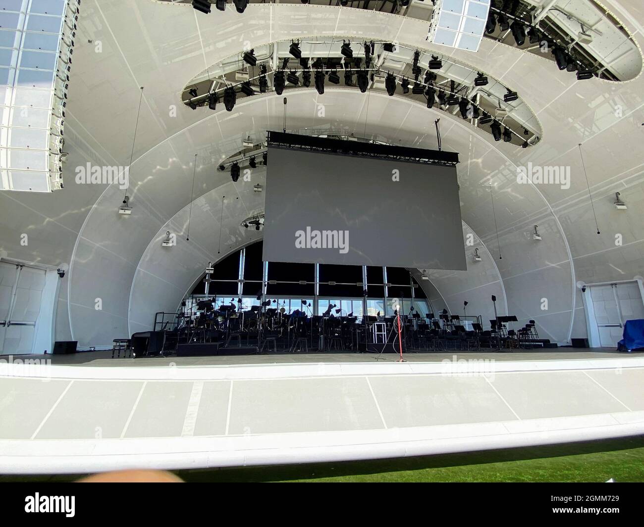 SAN DIEGO, CA  9-19-2021: Close up of the stage at Rady Shell concert venue at Jacobs Park in the Embarcadero Marina Stock Photo