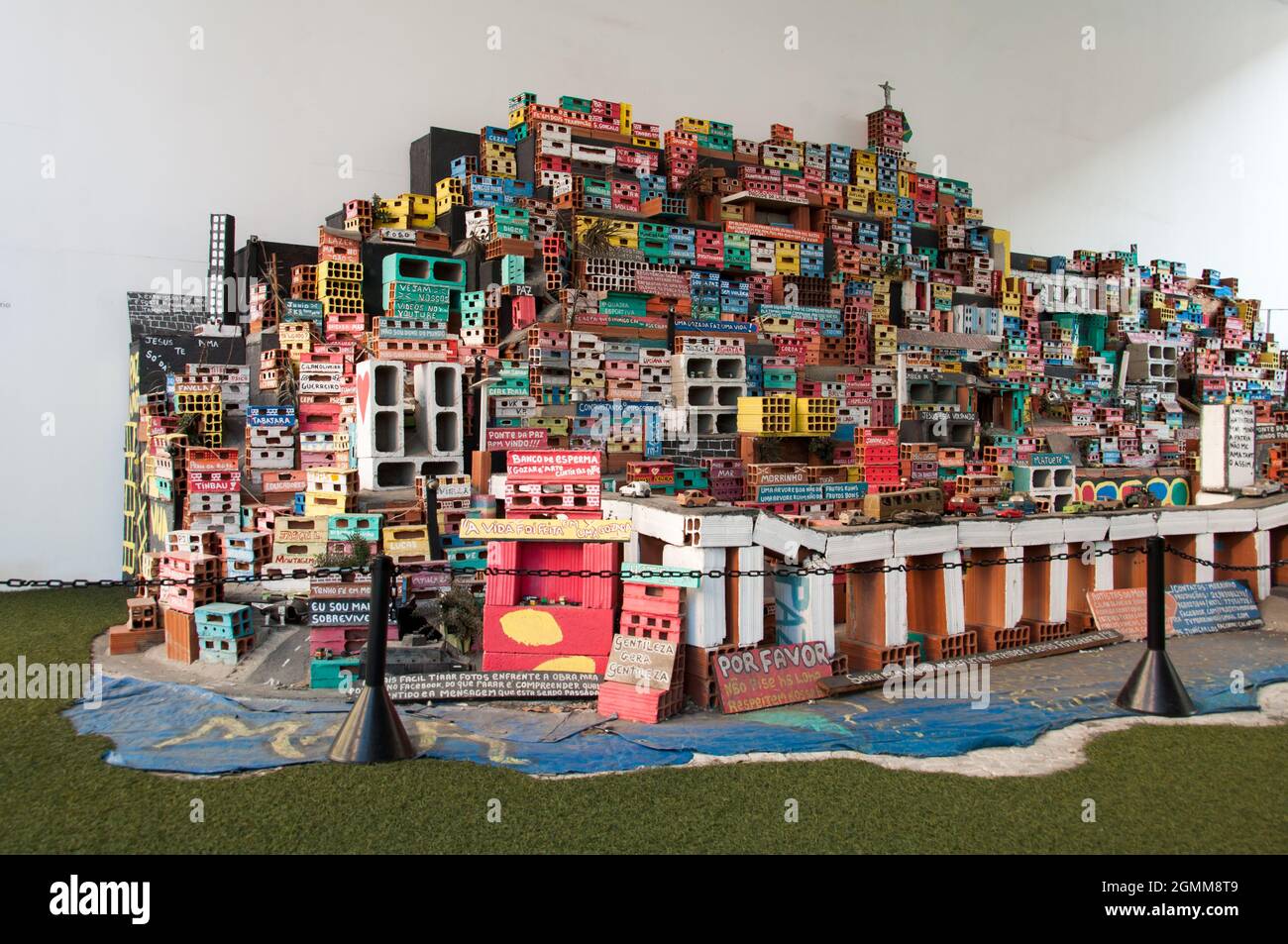 RIO DE JANEIRO, BRAZIL - JUNE 1, 2016:  Miniature depiction of a colorful favela community, part of the Projeto Morrinho social project. Stock Photo