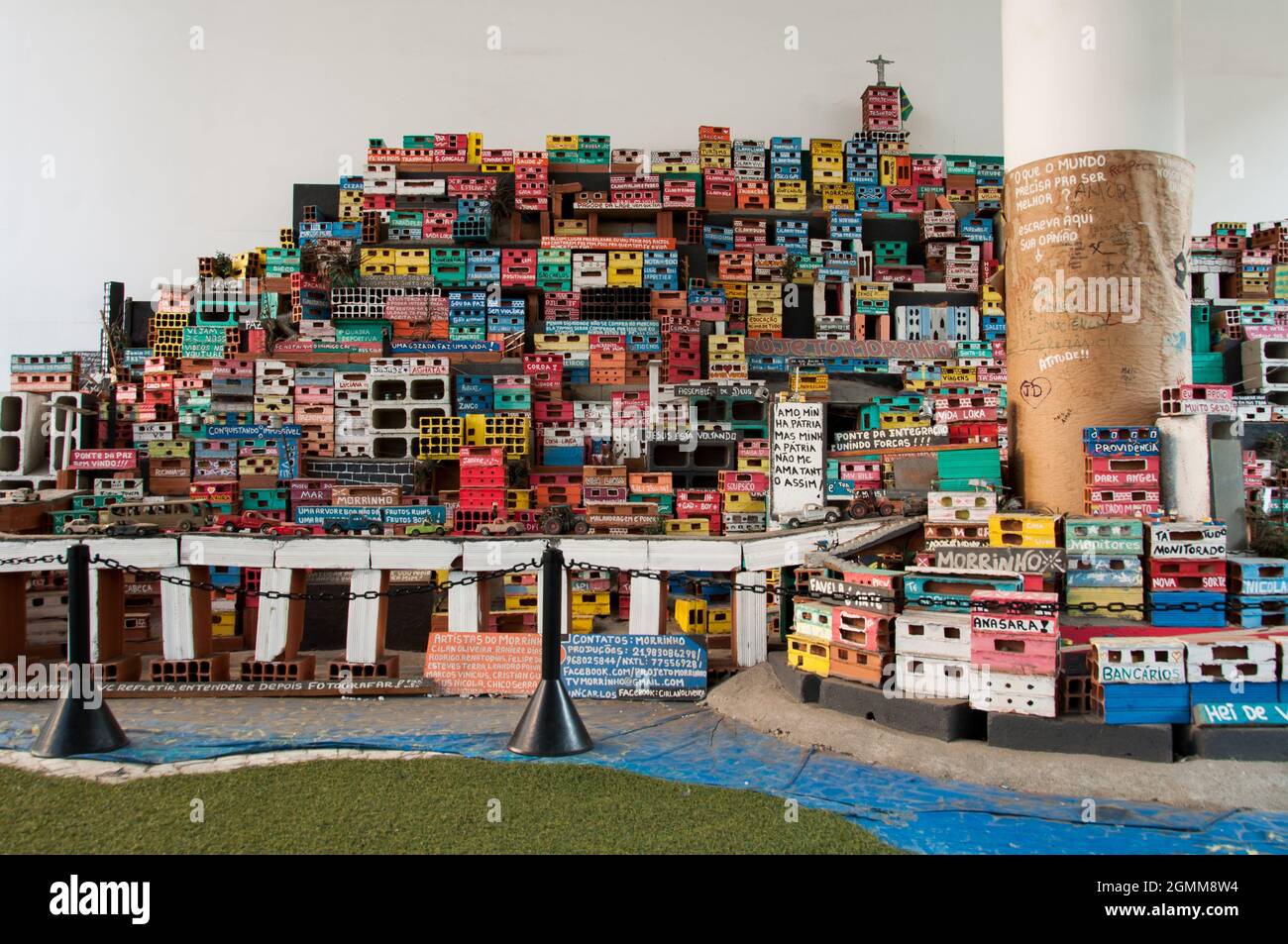 RIO DE JANEIRO, BRAZIL - JUNE 1, 2016:  Miniature depiction of a colorful favela community, part of the Projeto Morrinho social project. Stock Photo