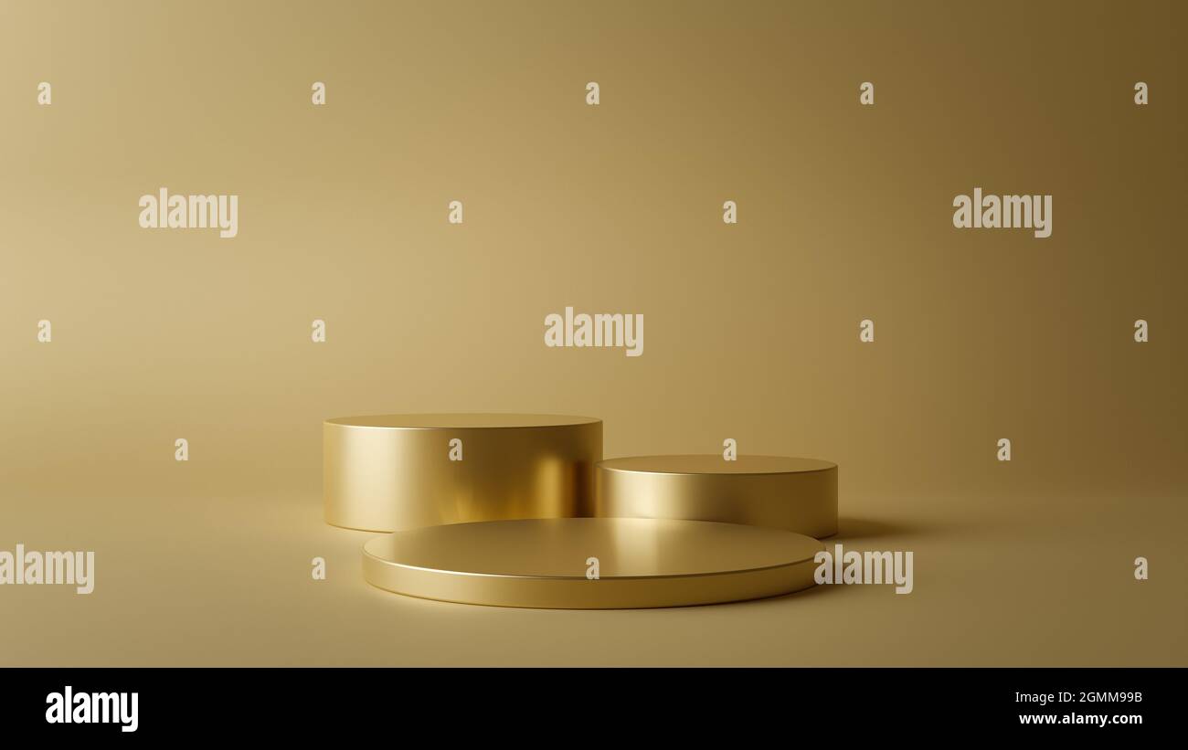 luxury golden geometric podium at golden background. 3d-Illustration Stock Photo