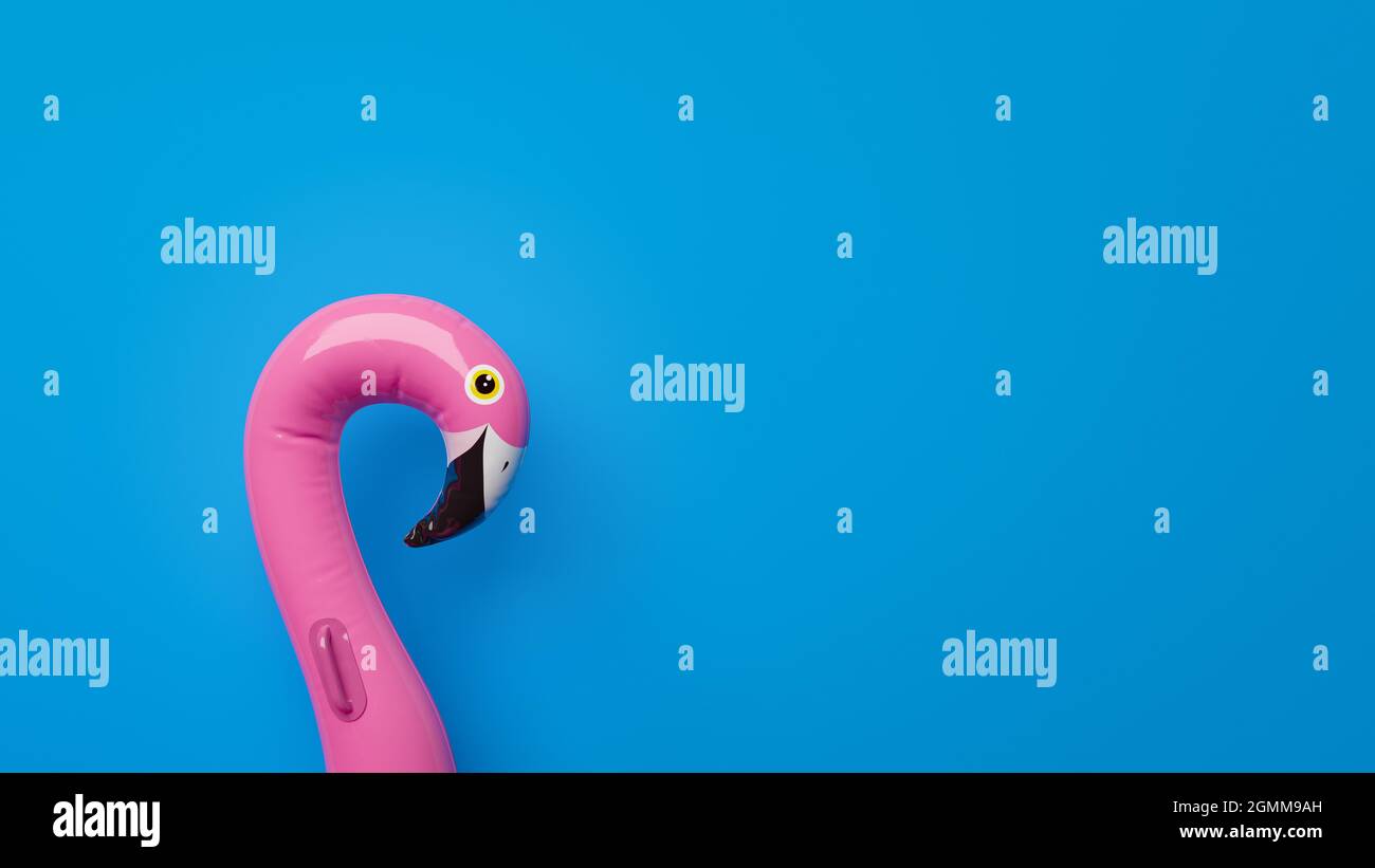 Giant inflatable Flamingo on a blue background with copy space. 3d-Illustration Stock Photo