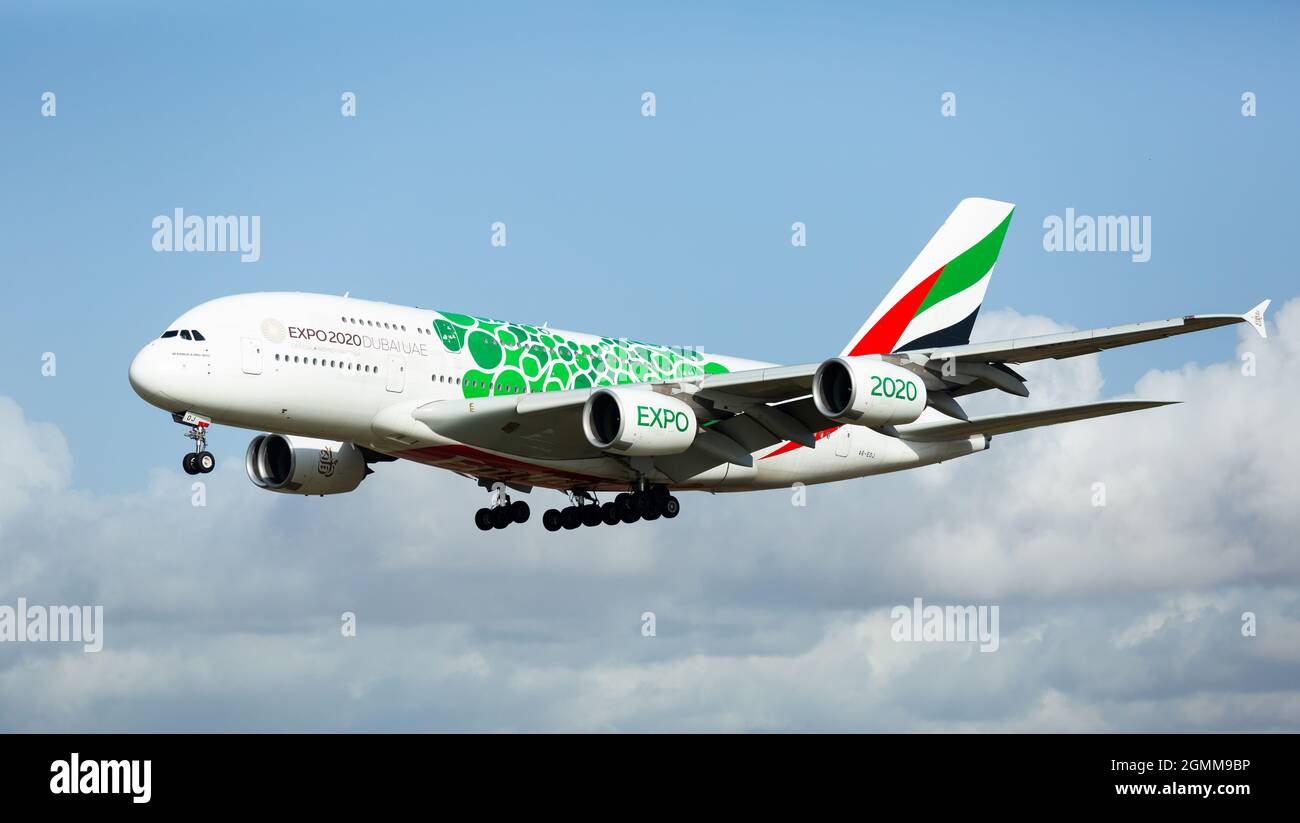 Emirates airbus landing in BarcelonaEl Prat Airport Stock Photo Alamy