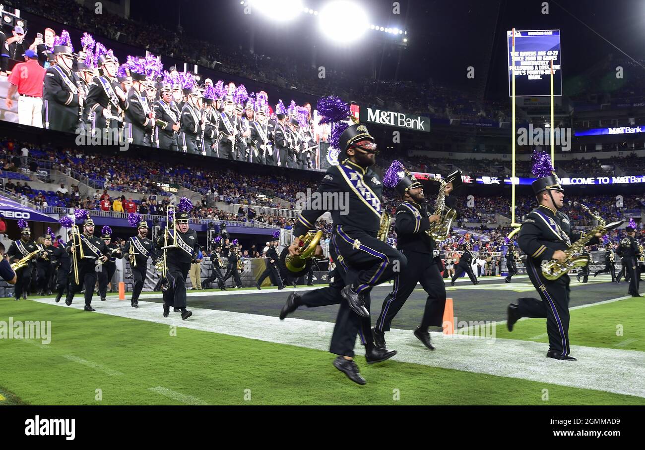 Baltimore, United States. 20th Sep, 2021. The Baltimore Ravens band takes the field during the home opener against the Kansas City Chiefs at M&T Bank Stadium in Baltimore, Maryland, on Sunday, September 19, 2021. Photo by David Tulis/UPI Credit: UPI/Alamy Live News Stock Photo