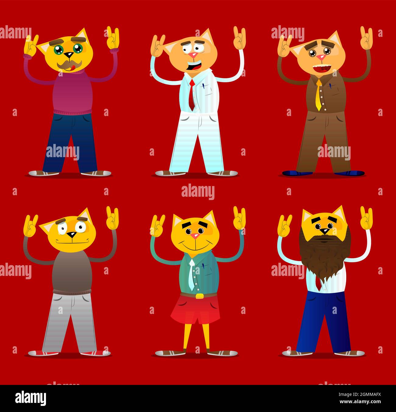 Funny cartoon cat with hands in rocker pose. Vector illustration. Cute ...