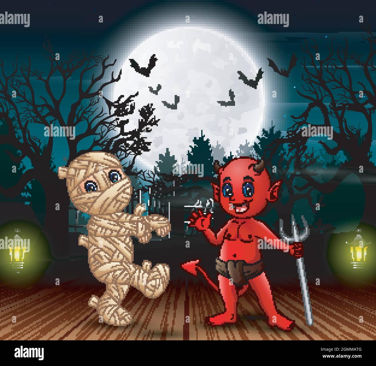 Mummy and red devil outdoors in the night Stock Vector Image & Art - Alamy
