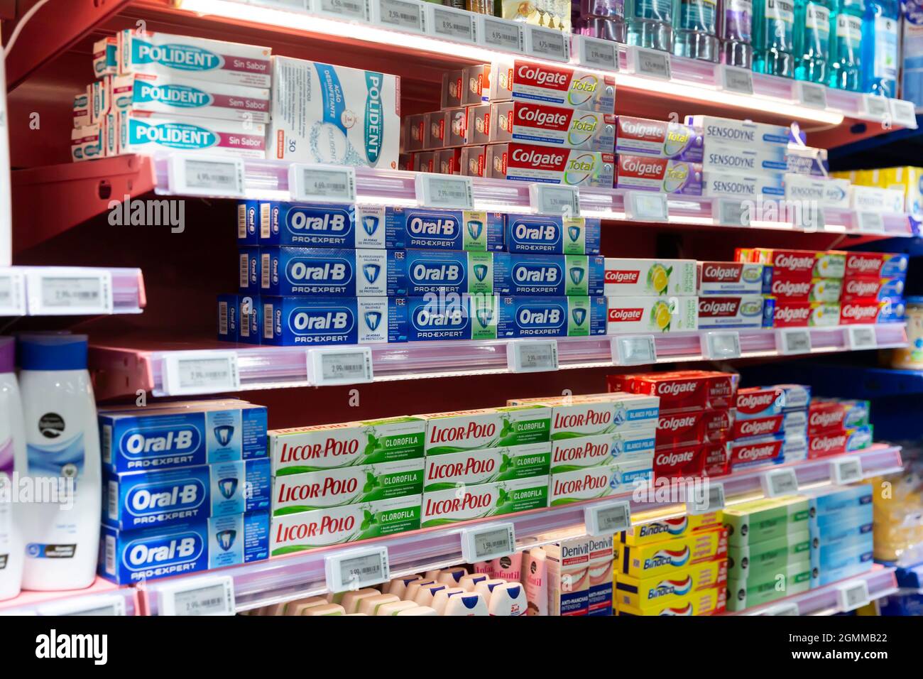 Shelves with toothpaste in the supermarket Stock Photo Alamy