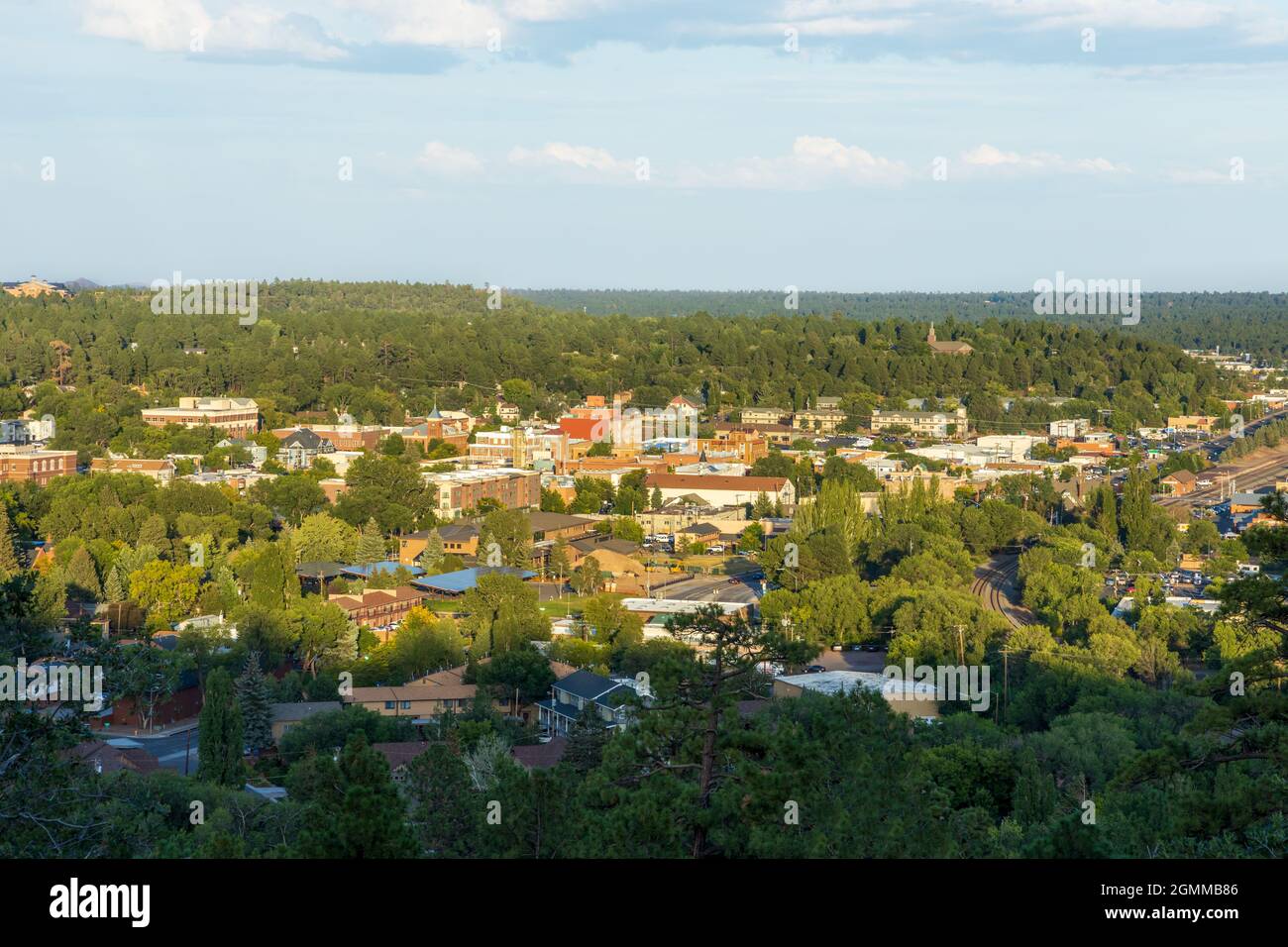 Aerial view over Flagstaff, Arizona, from the city overlook near Lower Observatory Stock Photo