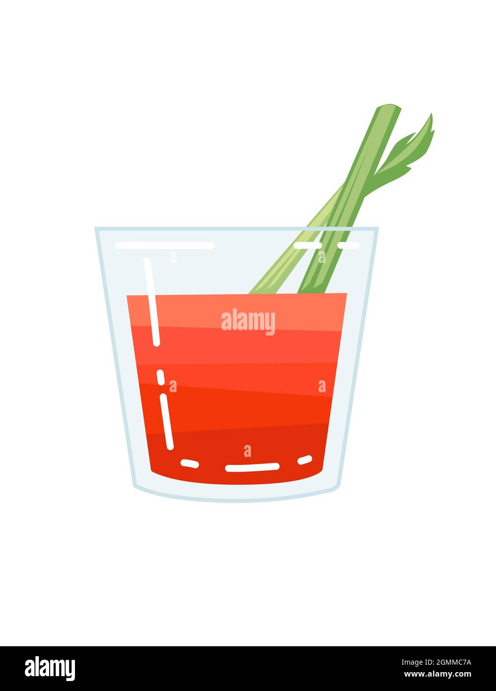 Alcoholic cocktail bloody Mary in glass with drinking straws vector illustration of summer beach drink on white background Stock Vector