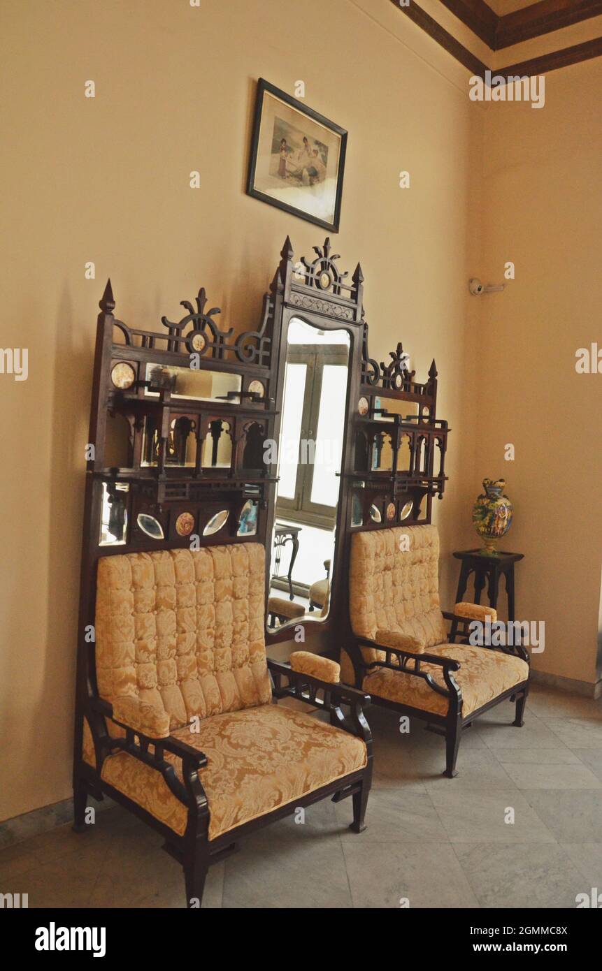 antique furniture at jai vilas palace gwalior Stock Photo