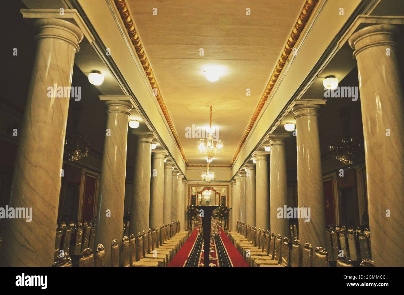 interior of grand hall at jai vilas palace gwalior Stock Photo