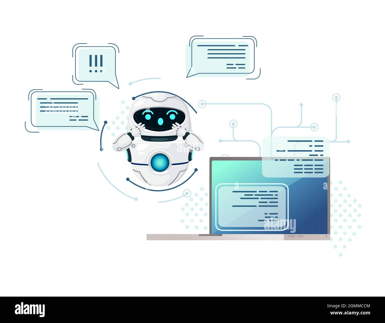 Robot on white. Chatbot icon. Bot say hi on screen. Customer support  service chat bot. Flat vector illustration Stock Vector Image & Art - Alamy